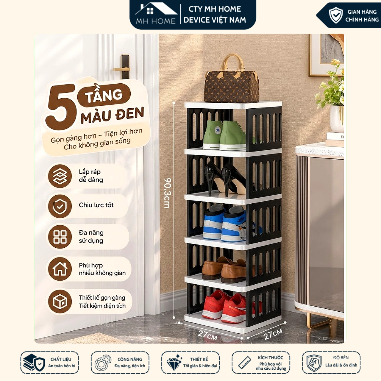 Kệ Dép 5 Tầng Nhựa Cao Cấp Xếp Gọn Tiết Kiệm Diện Tích - Giá Để Giày Dép Nhà Tắm Ban Công Phòng Khách MH